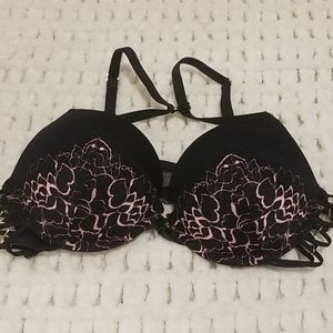 La Senza 34A push up bra black corset sides pink